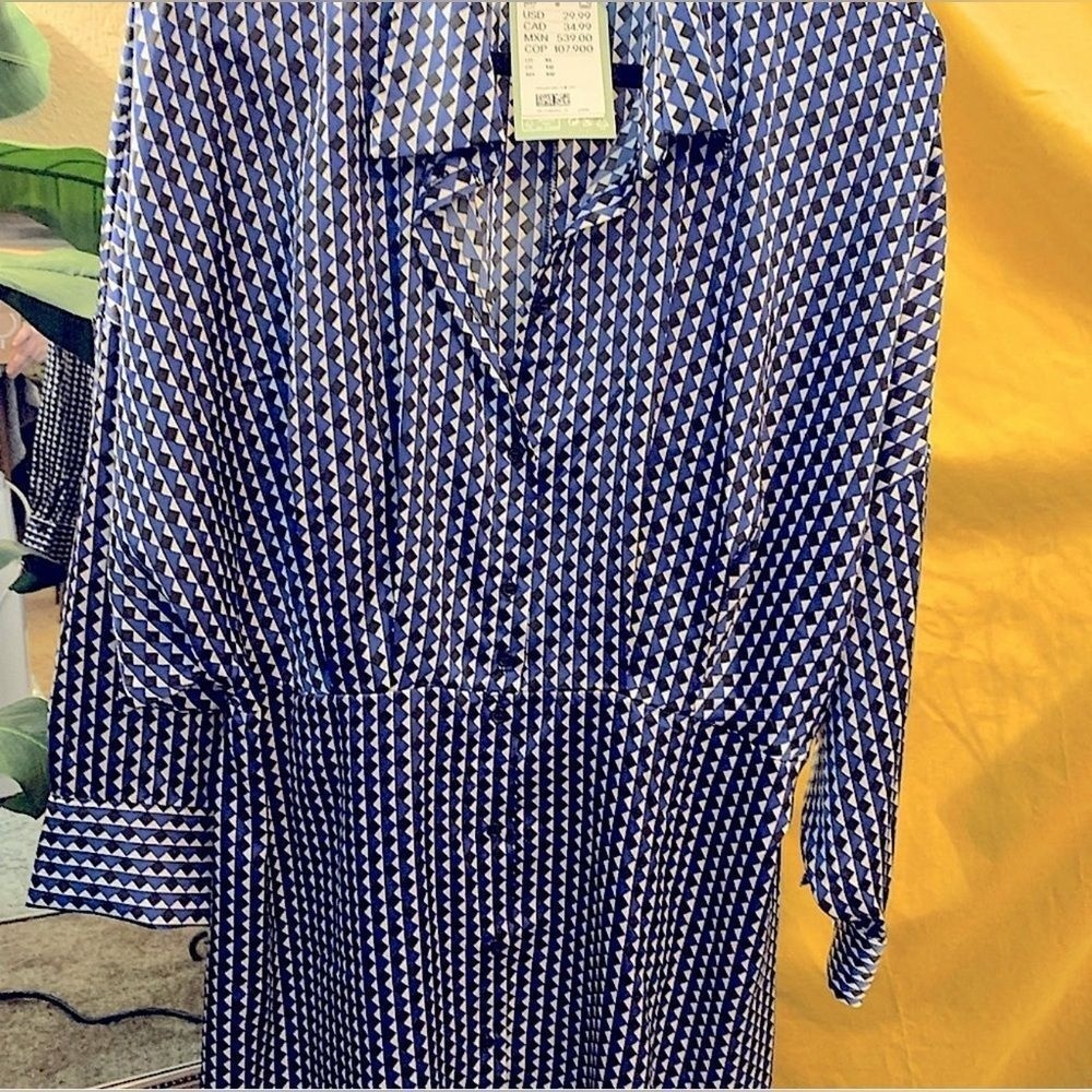 H&M Satin NWT womens geometric pattern shirt dress Size XL - Picture 5 of 13